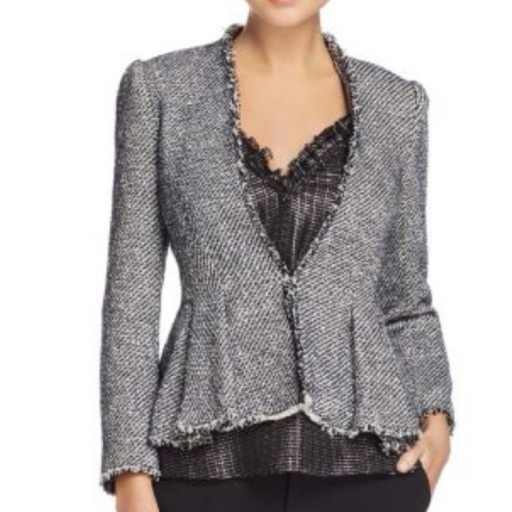 Rebecca Taylor Tweed Sparkle Peplum Blazer in Navy & White — Size 6